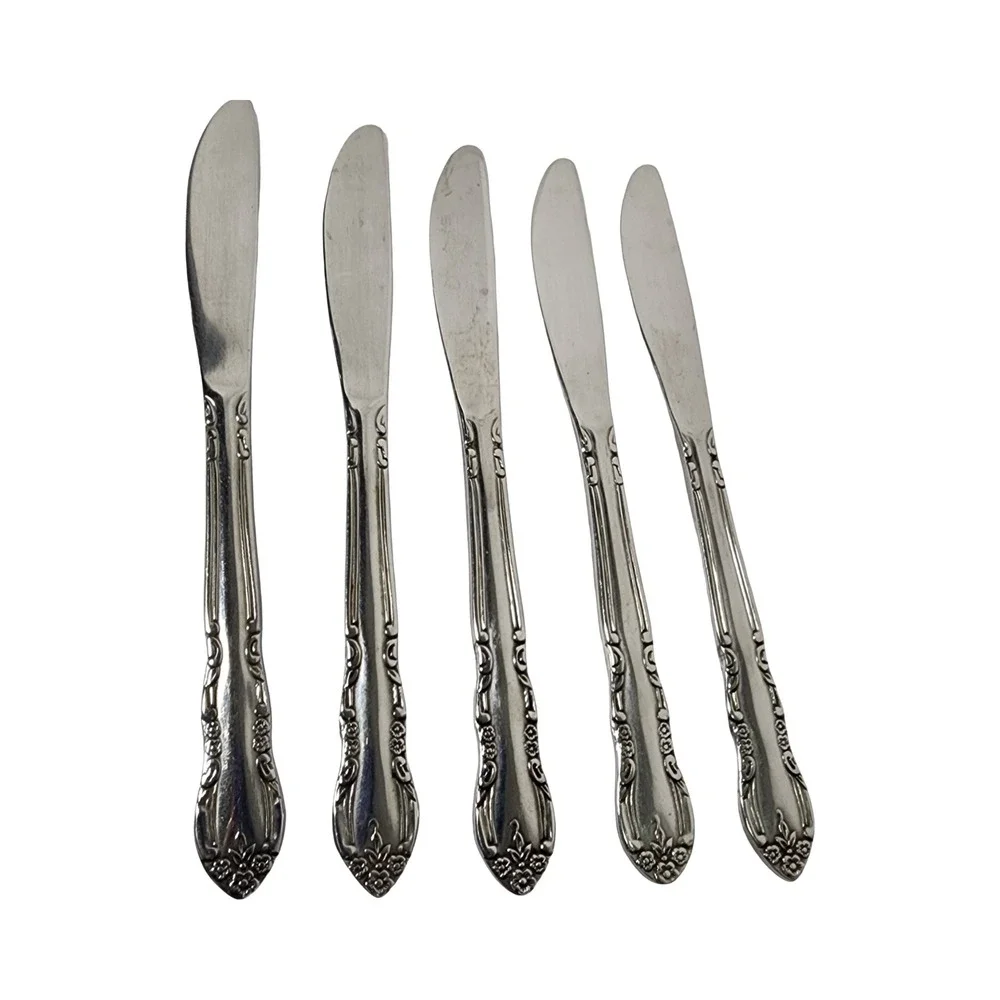 Set of 5 Imperial Stainless‎ FLEURETTE Floral Flatware Dinner Knives Flatware
